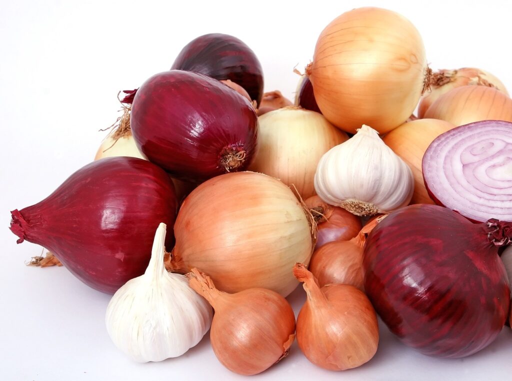 onions, garlic, vegetables