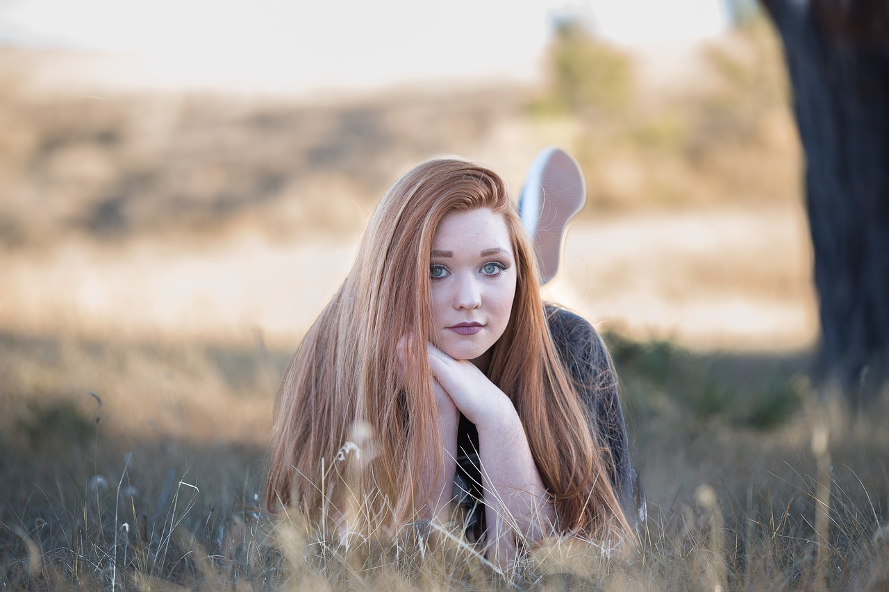 redhead, girl, lying down